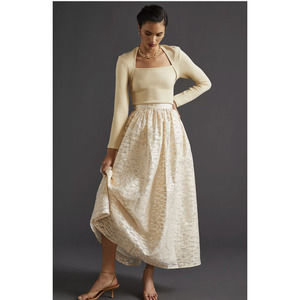 NEW Anthropologie Pankaj & Nidhi Ivory Burnout Shimmer Maxi Skirt